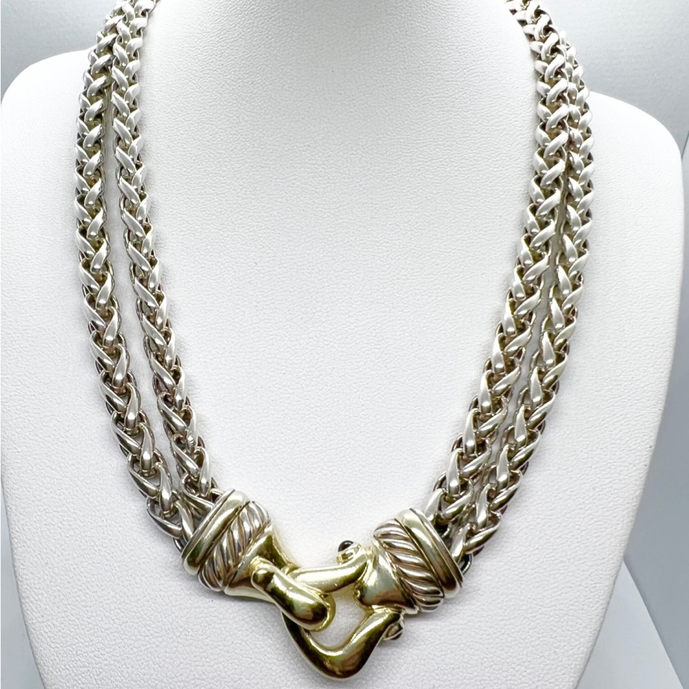 David Yurman Gold Buckle Double Wheat Chain Necklace With Rhodolite Garnet - Picture 6 of 14